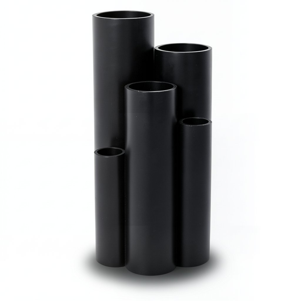 أنابيب بلاستيك HDPE ضغط 4 بار PE 80 مقاس 225 مم سماكة 6.9 مم لون أسود
