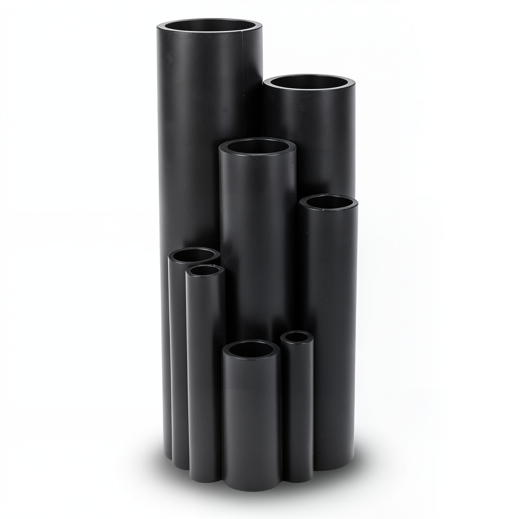مواسير بلاستيك HDPE ضغط 3.2 بار PE 80 مقاس 200 ملم سمك 4.9 ملم لون اسود