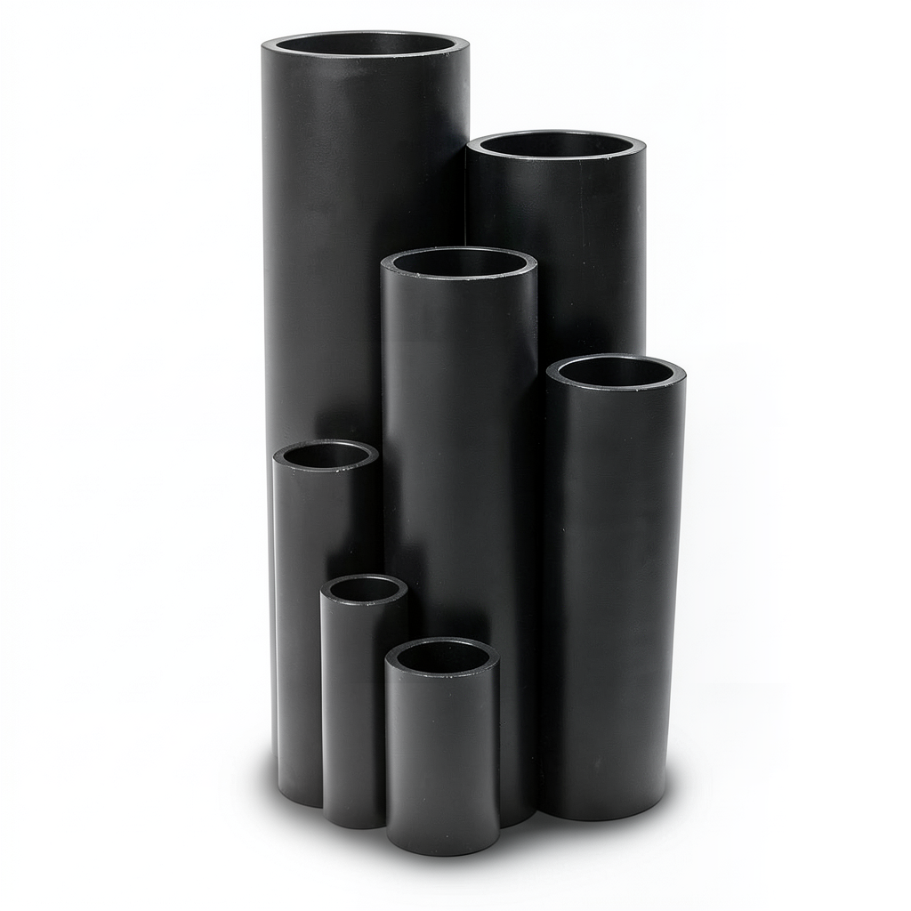 مواسير بلاستيك HDPE ضغط 3.2 بار PE 80 مقاس 200 ملم سمك 4.9 ملم لون اسود
