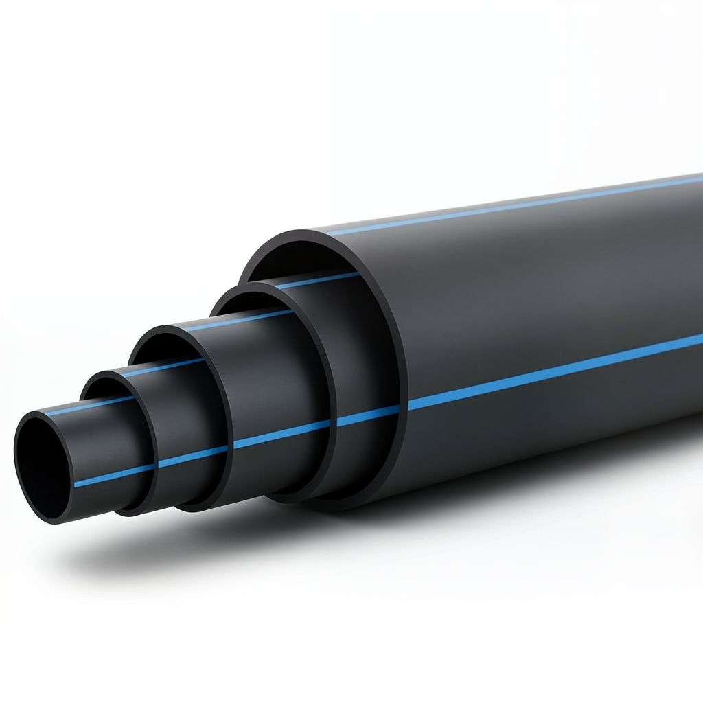 HDPE Polyethylene Pipe Nominal Pressure 3.2 Bar PE 100 OD 180 mm SDR 41 Black with Blue Stripes
