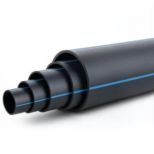 مواسير HDPE ضغط 4 بار [PE 100] قطر خارجي 200 مم SDR 33 لون أسود مع خط أزرق