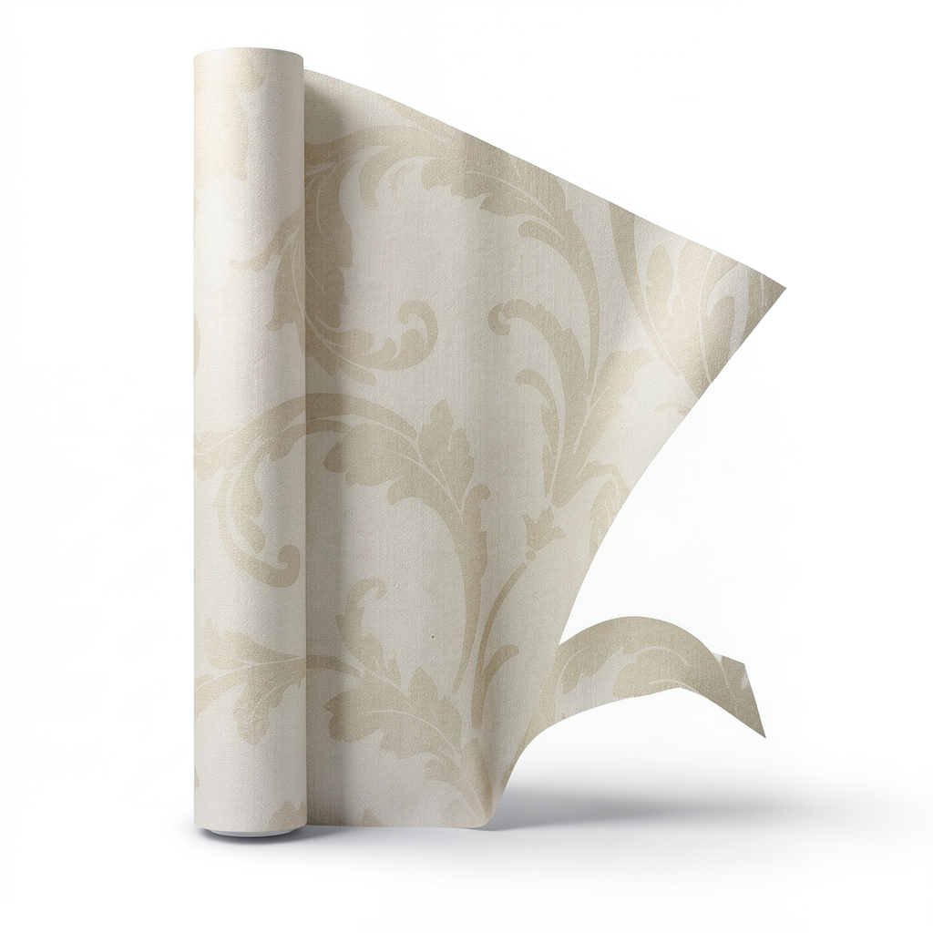 Italian Wallpaper Leaf-Patterned Design Beige Color, Size 10m x 0.73m