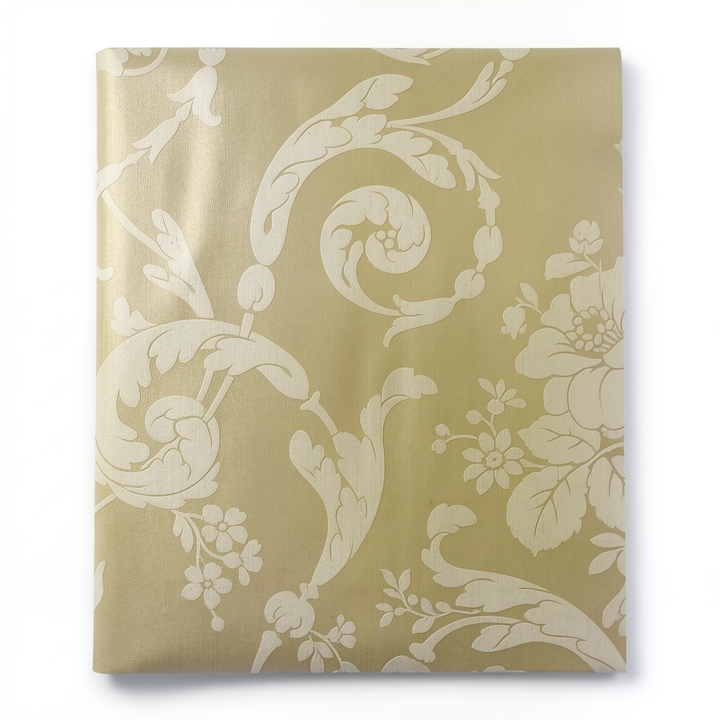 Italian Wallpaper Floral Design Gold Color, Size 10m x 0.73m, Model 305013