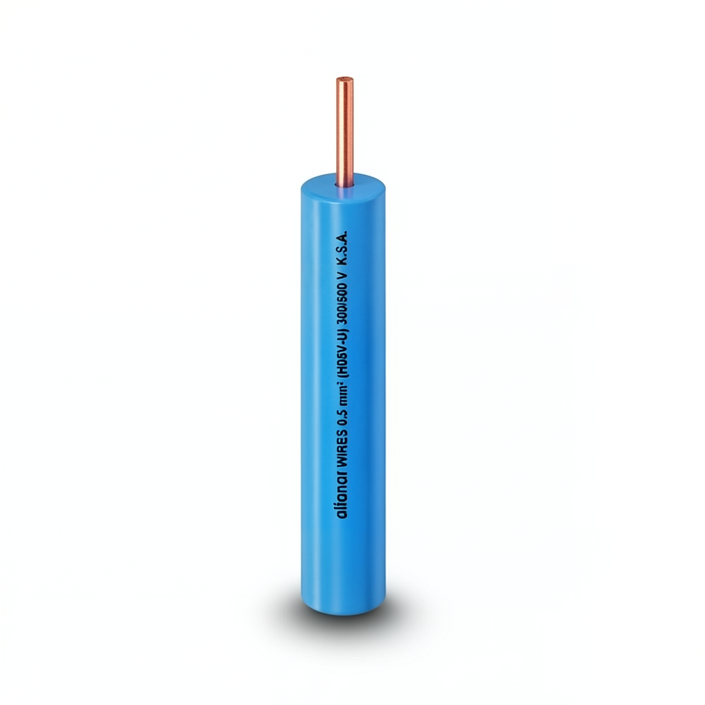 سلك نحاس مصمت مقاوم للحراره احادى النواة معزول PVC 90º 1 مم² قطر 2.3 مم 300/500 فولت 300 قدم ازرق | شركة الفنار