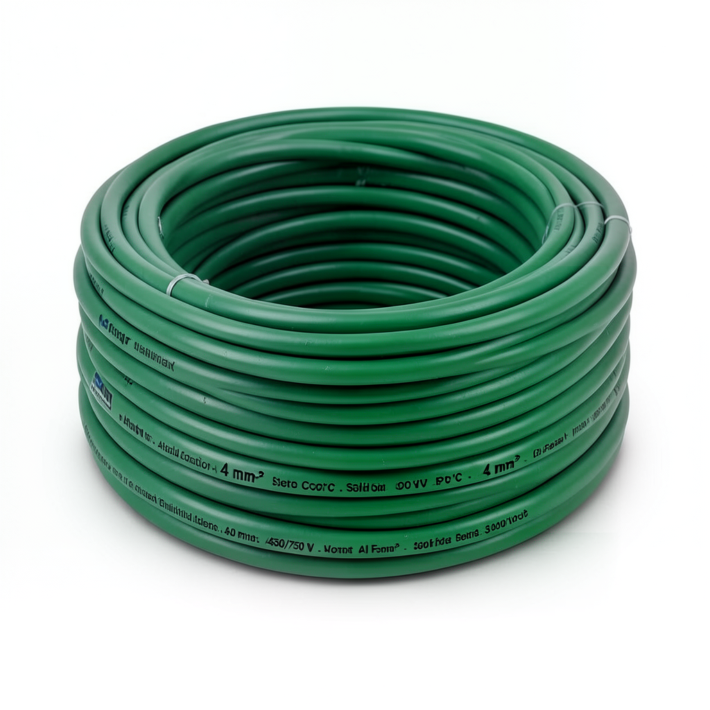 سلك نحاس مصمت مقاوم للحراره احادى النواة معزول PVC 90º 4 مم² 450/750 فولت 300 قدم اخضر | شركة الفنار