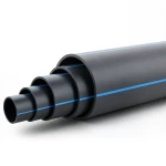 HDPE Plastic Pipe PN 4 Bar PE 100 OD 225 mm SDR 33 Black with Blue Stripes