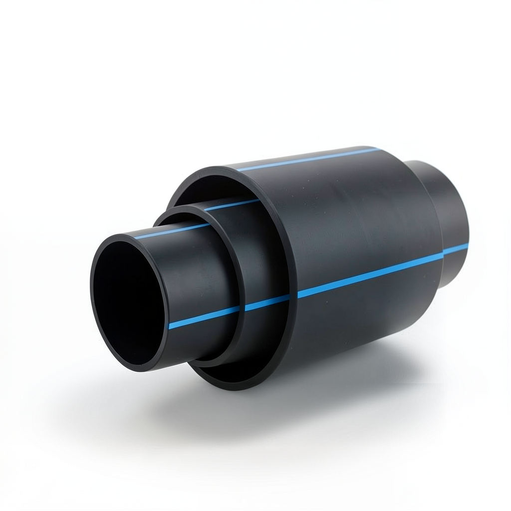 HDPE Plastic Pipe Nominal Pressure 4 Bar PE 100 OD 630 mm SDR 33 Black with Blue Stripes