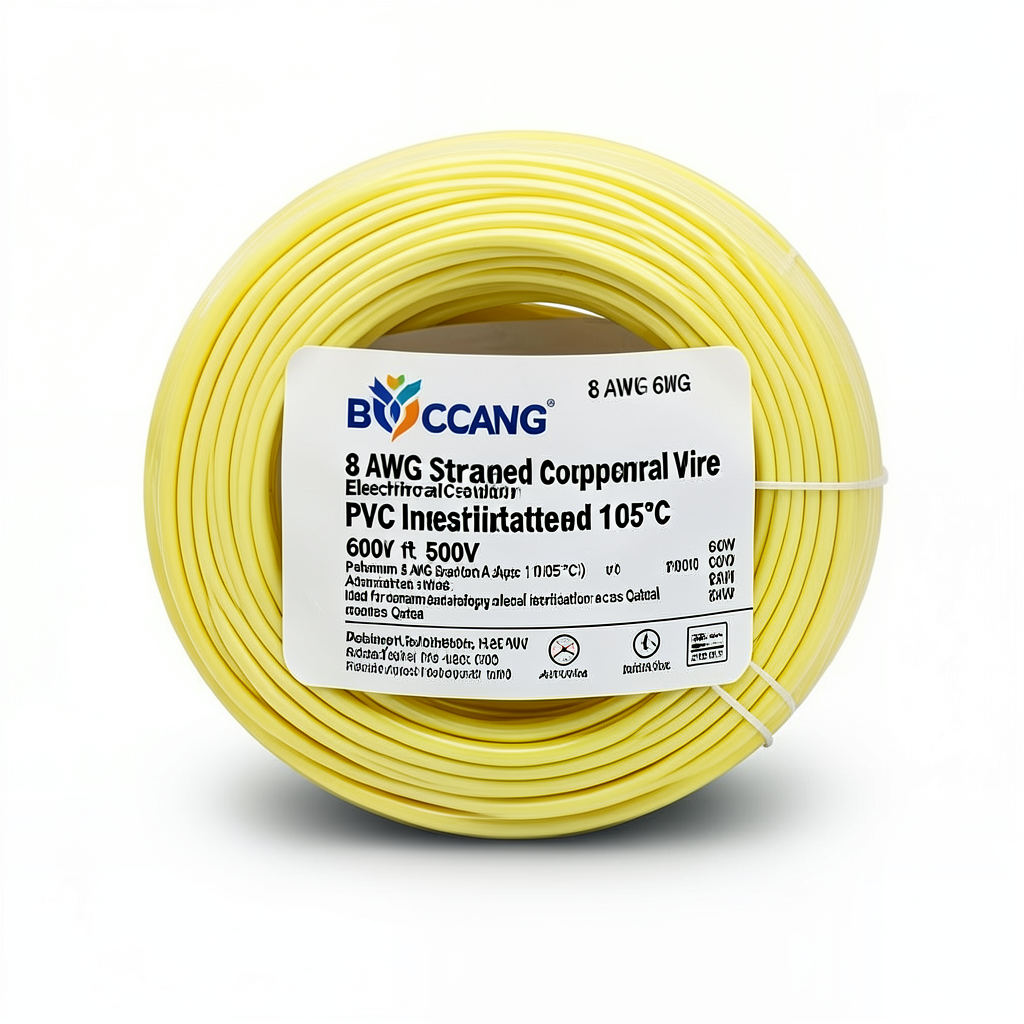 سلك كهربائي أمريكي 8 AWG نحاس مجدول عزل PVC 105°C، أصفر، 600 فولت، 500 قدم | شركة كابلات الشرقية للصناعة