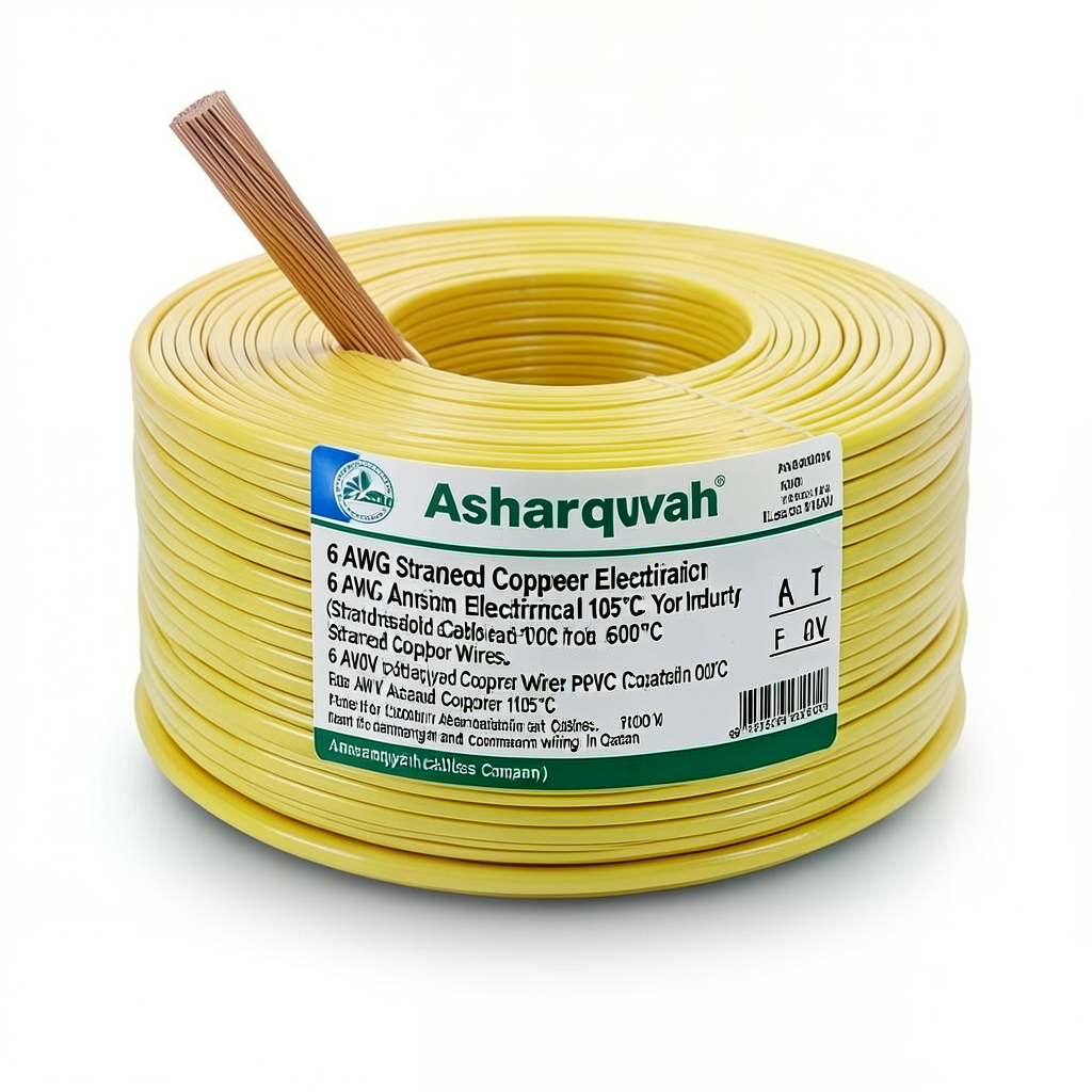 6 AWG Stranded Copper American Electrical Wire, PVC Insulation 105°C, Yellow, 600V, 500ft | Asharqiyah Cables Company for Industry