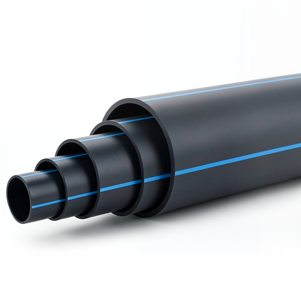 مواسير HDPE ضغط 3.2 بار PE 100 قطر خارجي 560 مم SDR 41 أسود مع خطوط زرقاء