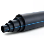 مواسير HDPE ضغط 4 بار [PE 100] قطر خارجي 200 مم SDR 33 لون أسود مع خط أزرق