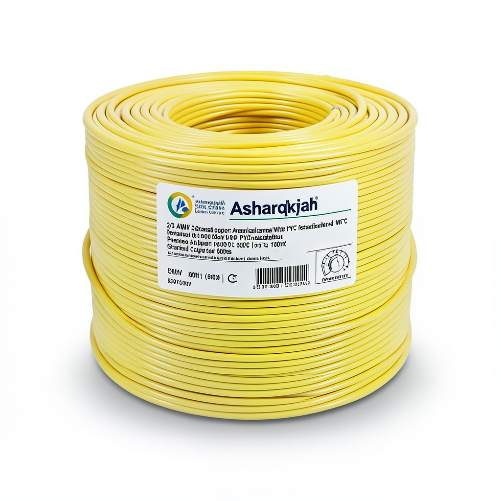سلك امريكي 2/0 AWG نحاس مجدول معزول PVC 105°C أصفر 600 فولت طول 500 قدم | شركة كابلات الشرقية للصناعة