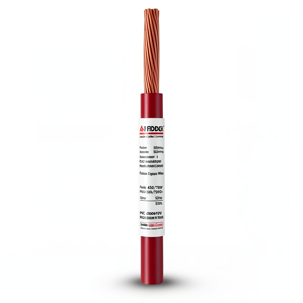 سلك نحاس كهربائي مرن مقاس 50mm2، 450/750 فولت، عزل PVC، أحمر | شركة كابلات جدة
