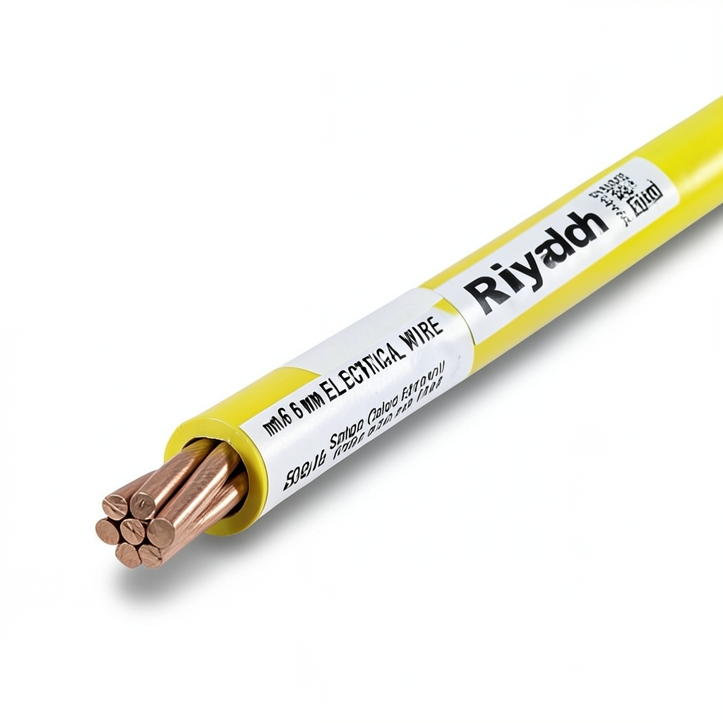 سلك كهرباء 6 mm نحاس مجدول عزل PVC لون اصفر 450/750 فولت | مجموعة كابلات الرياض