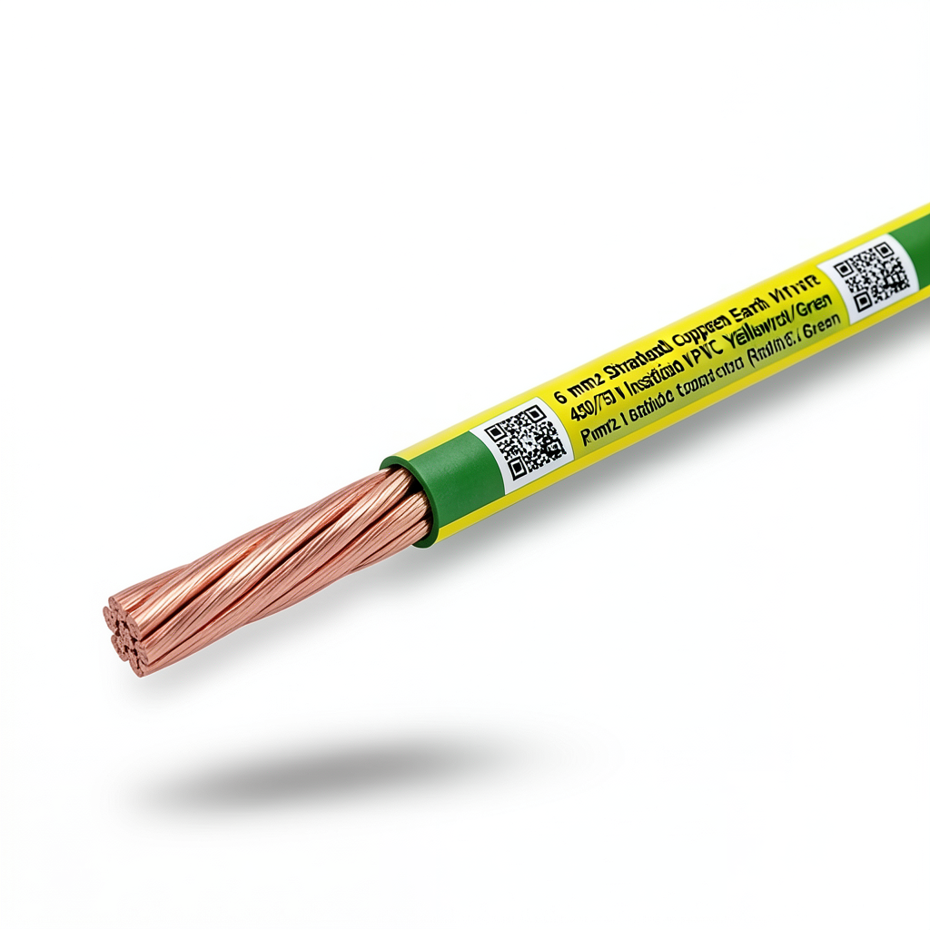 سلك تأريض نحاس مجدول 6 مل 450/750 فولت معزول PVC أصفر/أخضر | مجموعة كابلات الرياض