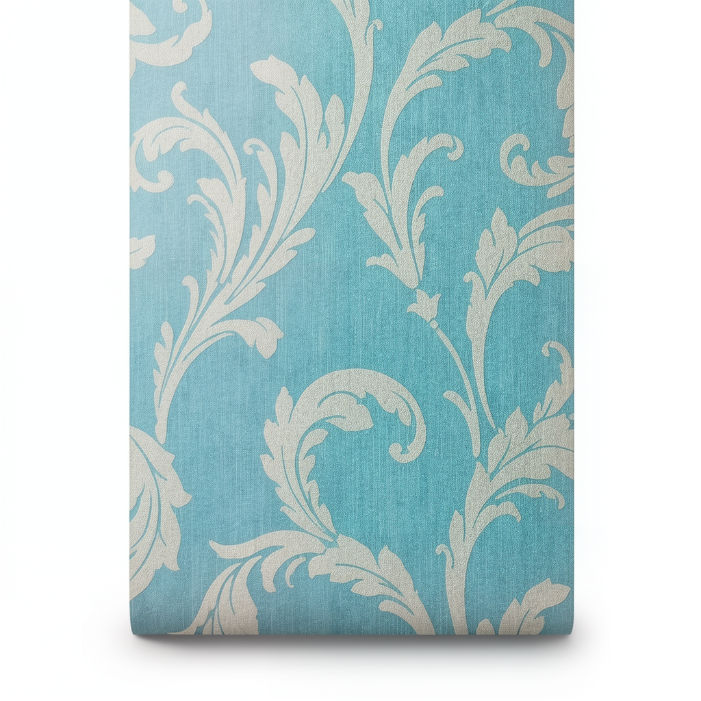 Italian Wallpaper Leaf-Patterned Design 10mx0.73m Turquoise