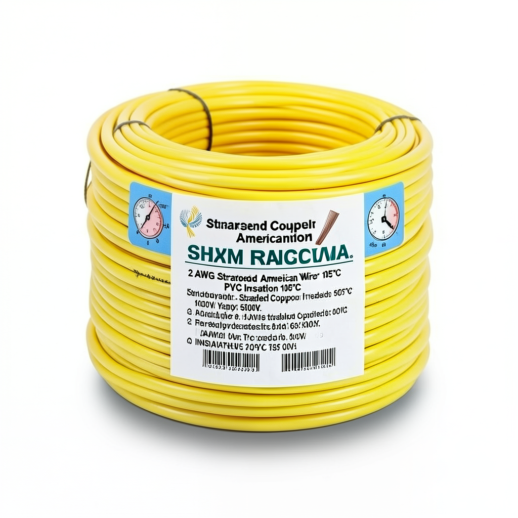 لفة سلك امريكي 2 AWG نحاس مجدول معزول PVC 105°C، أصفر، 600 فولت، 500 قدم | شركة كابلات الشرقية للصناعة