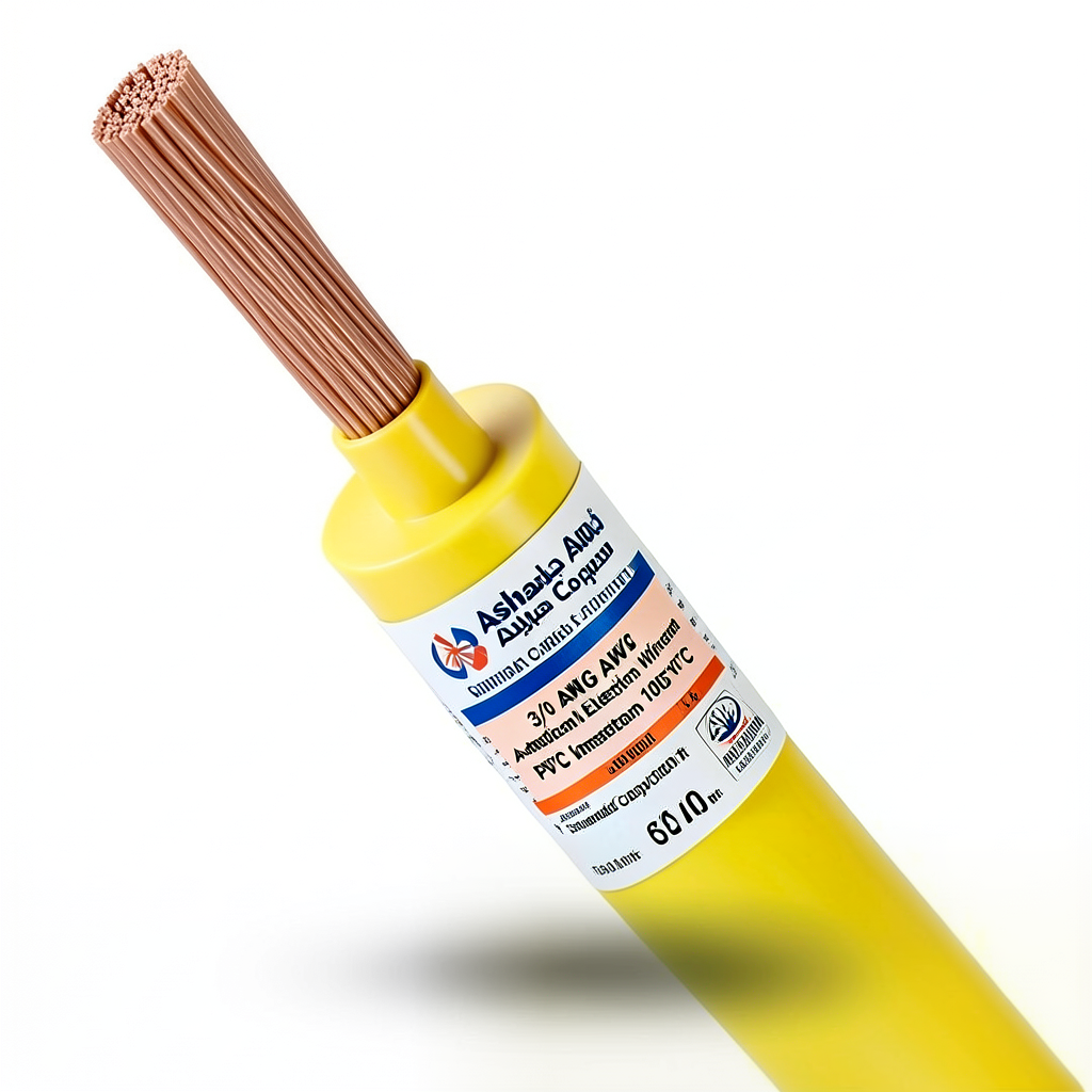 3/0 AWG Stranded Copper American Electric Wire PVC Insulation 105°C Yellow 600V 500 ft | Asharqiyah Cables Company for Industry