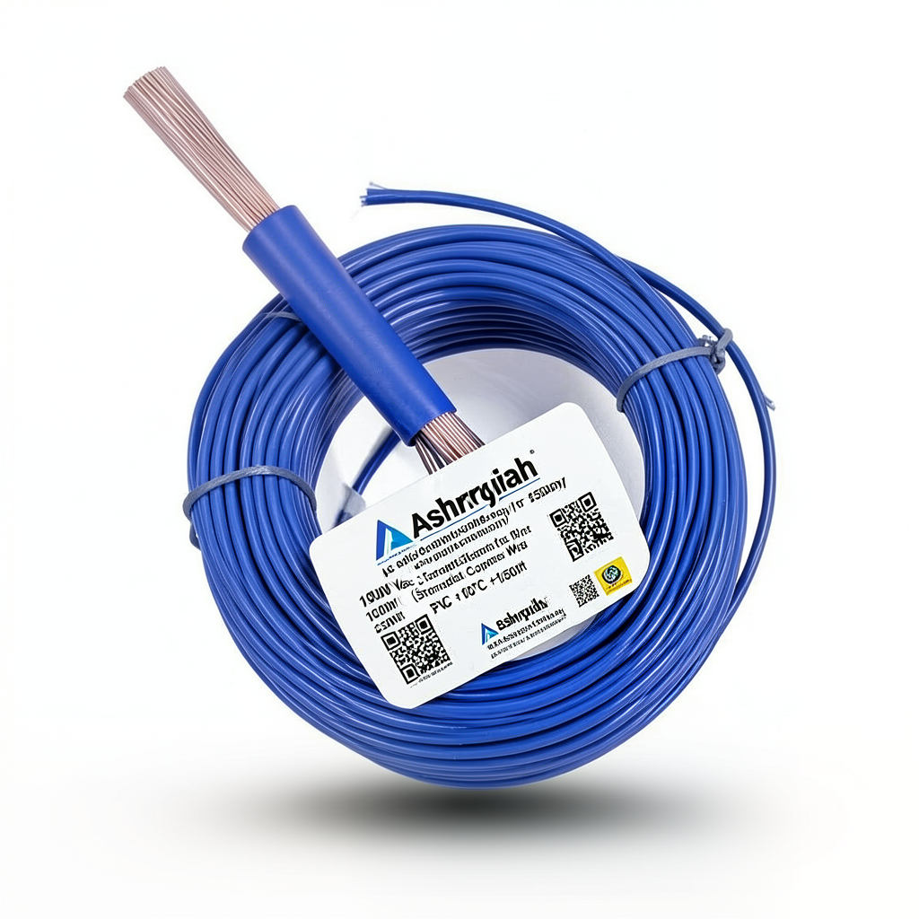 سلك كهرباء مفرد 18 AWG نحاس مجدول معزول PVC +105°C أزرق، 1000 فولت، 2500 قدم | شركة كابلات الشرقية للصناعة