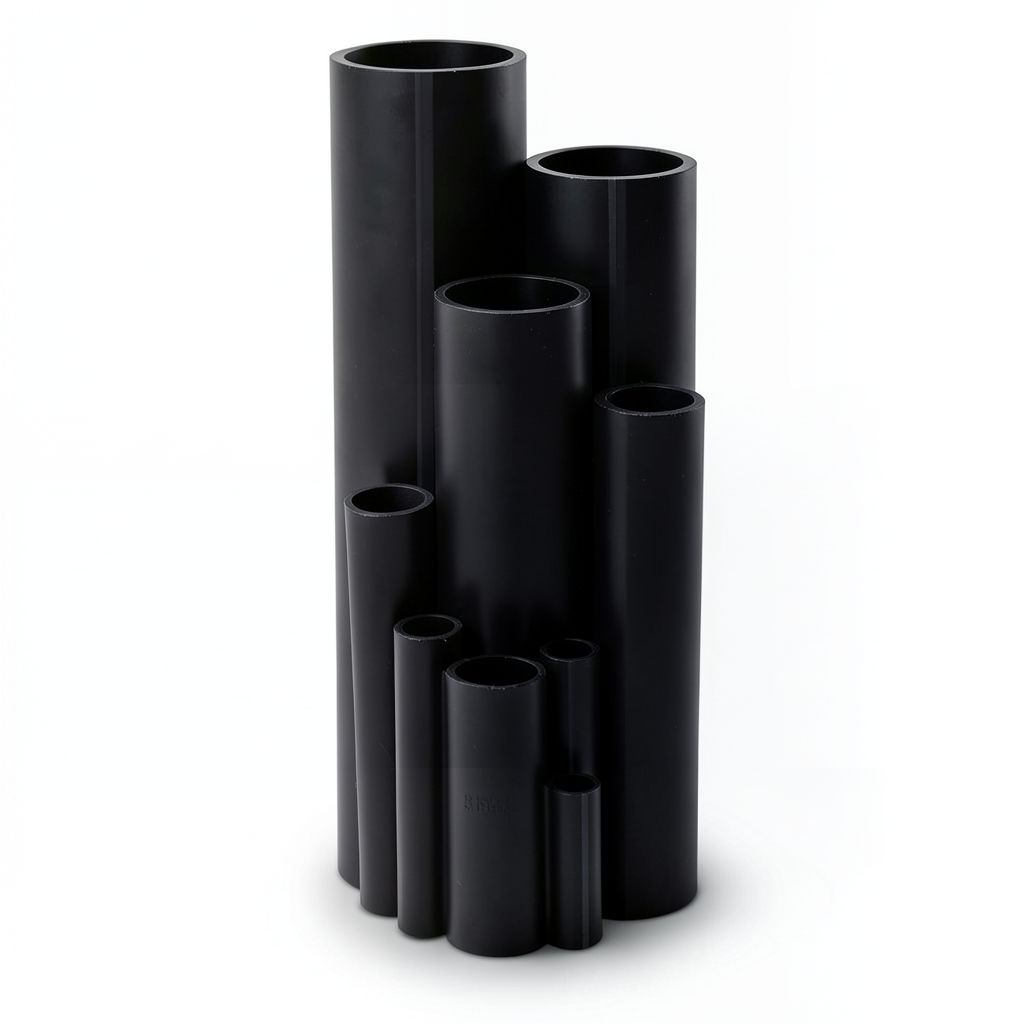 انابيب بلاستيك HDPE ضغط 6.3 بار PE 100 مقاس 225 ملم سمك 8.6 ملم لون اسود