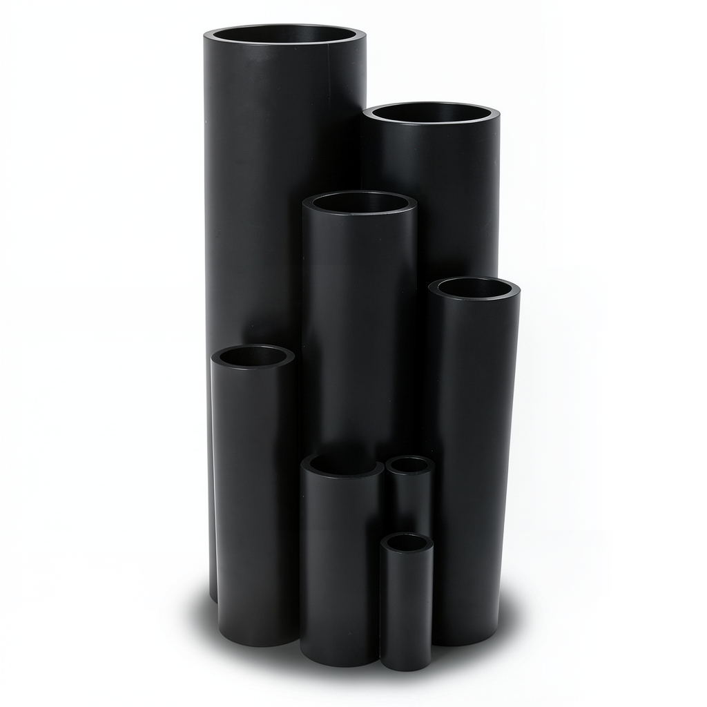 High Density Polyethylene Pipe Pressure 6.3 Bar PE 100, 250 mm OD, 9.6 mm Thickness, Black