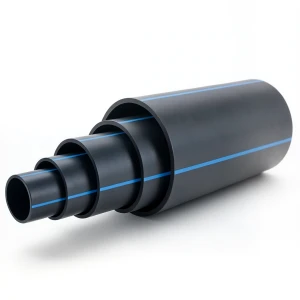 أنابيب HDPE ضغط 9.9 بار PE 100 قطر خارجي 225 مم SDR 13.6 أسود مع خطوط زرقاء