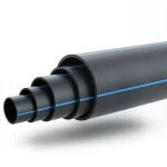 مواسير بلاستيك HDPE ضغط اسمي 9.9 بار PE100 قطر خارجي 250 مم SDR 13.6 أسود مع خطوط زرقاء