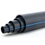 مواسير بلاستيك HDPE ضغط 9.9 بار PE 100 قطر خارجي 400 مم SDR 13.6 اسود مع خط ازرق