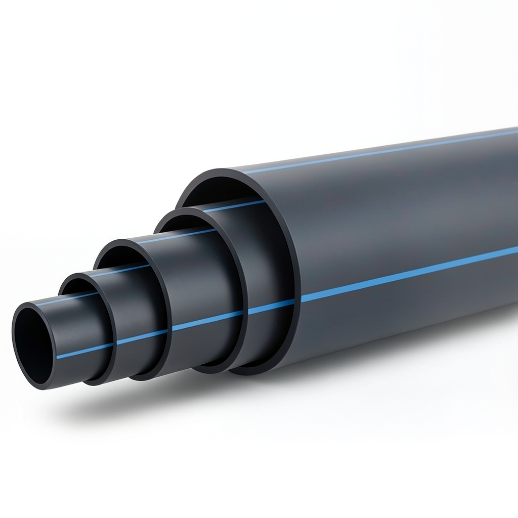 HDPE Polyethylene Pipe Nominal Pressure 12.5 Bar PE 100, 180 mm SDR 11 Black/Blue