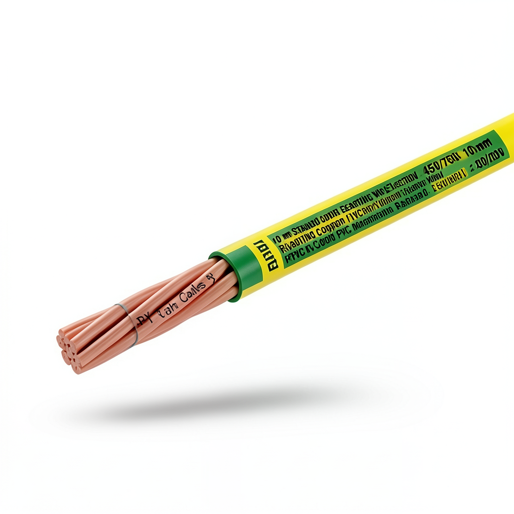 لفة سلك كهرباء تأريض نحاس مجدول 10 mm 450/750 فولت عزل PVC أخضر/أصفر | مجموعة كابلات الرياض