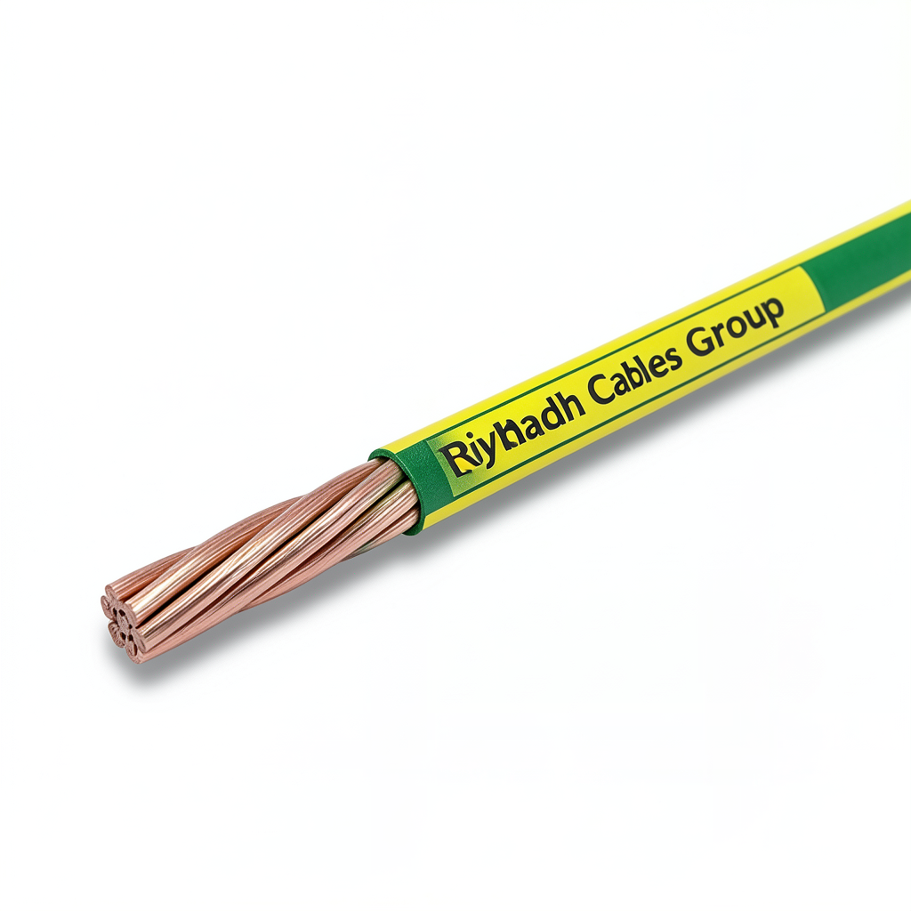 لفة سلك كهرباء تأريض نحاس مجدول 25 mm 450/750 فولت عزل PVC أخضر/أصفر | مجموعة كابلات الرياض