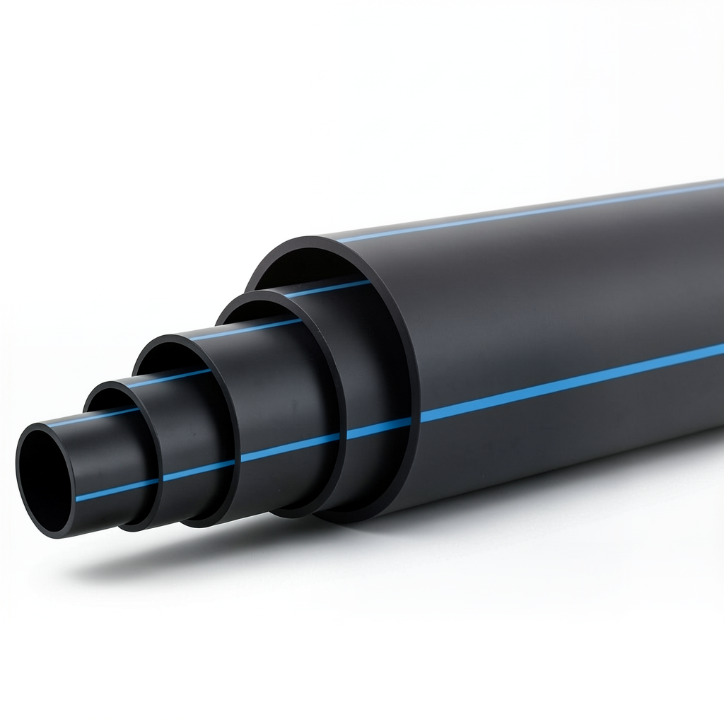 HDPE Plastic Pipe Nominal Pressure 9.9 Bar PE 100 OD 315 mm SDR 13.6 Black with Blue Stripes