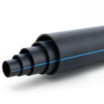 HDPE Plastic Pipe PN 9.9 Bar PE 100 OD 450 mm SDR 13.6 Black with Blue Stripes
