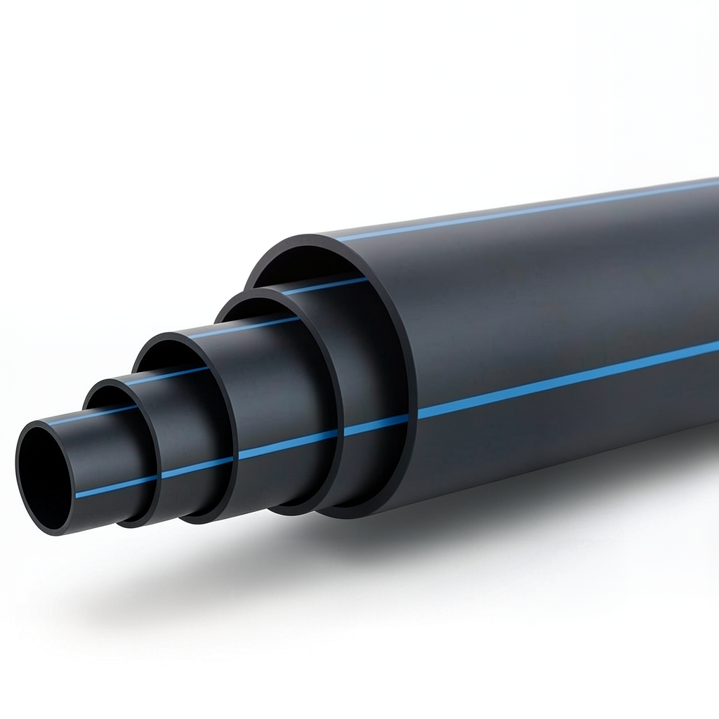 أنابيب بلاستيك HDPE ضغط 9.9 بار PE 100 قطر خارجي 450 مم SDR 13.6 أسود مع خطوط زرقاء