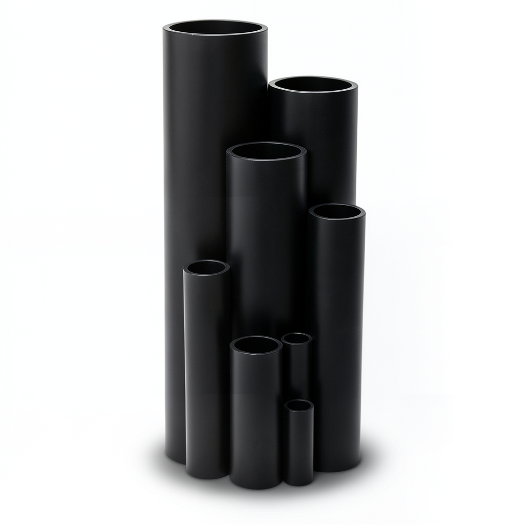 انابيب بلاستيك HDPE ضغط 6.3 بار PE 100 مقاس 280 مم سمك 10.7 مم لون اسود