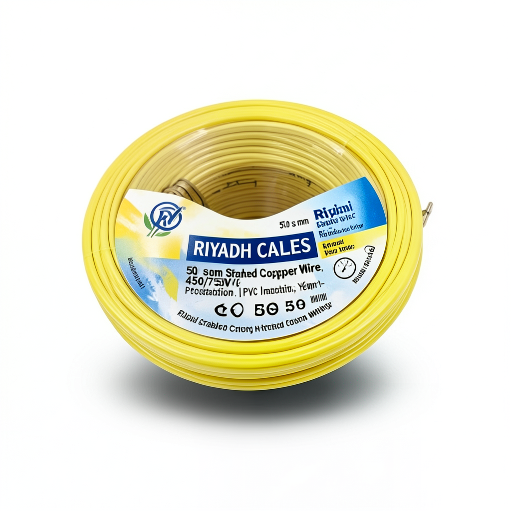 Riyadh 50 sq mm Stranded Copper Wire, 450/750V, PVC Insulation, Yellow | Riyadh Cables Group