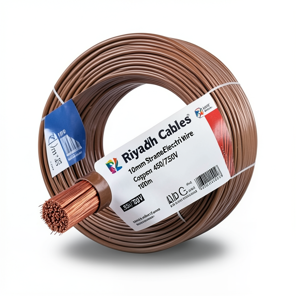 Riyadh Cables 10mm Stranded Electrical Wire, Copper 450/750V, Brown, 100m | Riyadh Cables Group