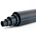 HDPE Polyethylene Pipe PN 12.5 Bar PE 100, 250 mm SDR 11 Black with Blue Stripes