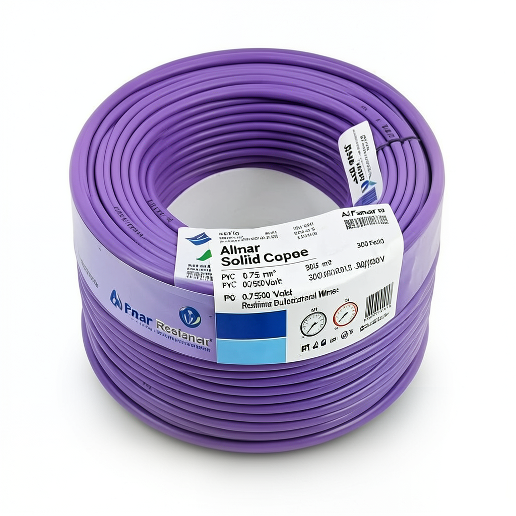 سلك نحاس مصمت مقاوم للحراره احادى النواة معزول PVC 90º 0.75 مم² 300/500 فولت 300 قدم بنفسجي | شركة الفنار