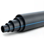 HDPE Polyethylene Pipe Nominal Pressure 15.6 Bar PE 100 OD 200 mm SDR 9 Black with Blue Stripes