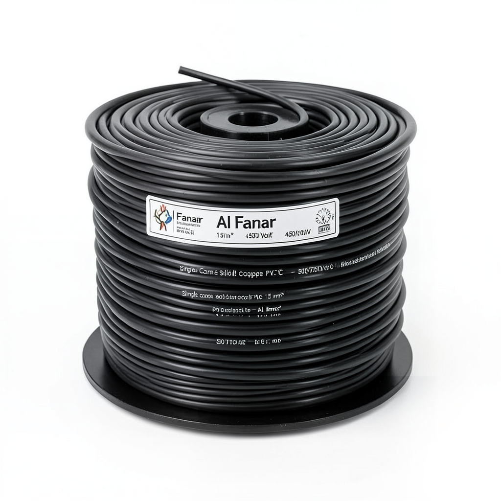 سلك نحاس مصمت احادى النواة PVC عزل 70º مقاس 1.5 مم² 450/750 فولت طول 300 قدم لون اسود | شركة الفنار