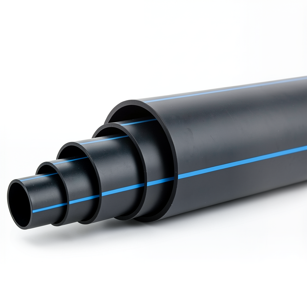 HDPE Polyethylene Pipe PN 12.5 Bar PE 100 Outside Diameter 450 mm SDR 11 Black with Blue Stripes