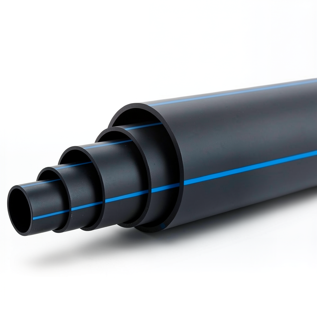 مواسير HDPE ضغط 12.5 بار PE 100 قطر خارجي 500 مم SDR 11 لون اسود مع خط ازرق