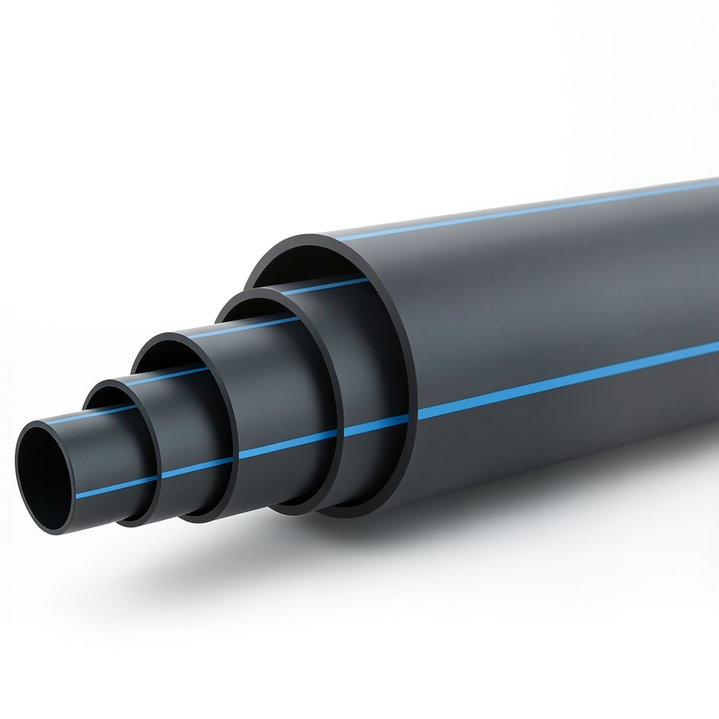 HDPE Polyethylene Pipe Nominal Pressure 12.5 Bar PE100 OD 630 mm SDR 11 Black with Blue Stripes