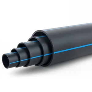 HDPE Polyethylene Pipe Nominal Pressure 15.6 Bar PE100 225 mm SDR 9 Black with Blue Stripes