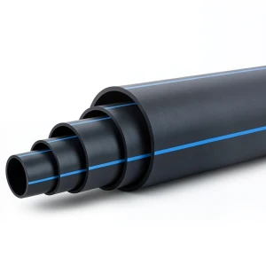 HDPE Polyethylene Pipe Nominal Pressure 15.6 Bar PE100 OD 450 mm SDR 9 Black with Blue Stripes