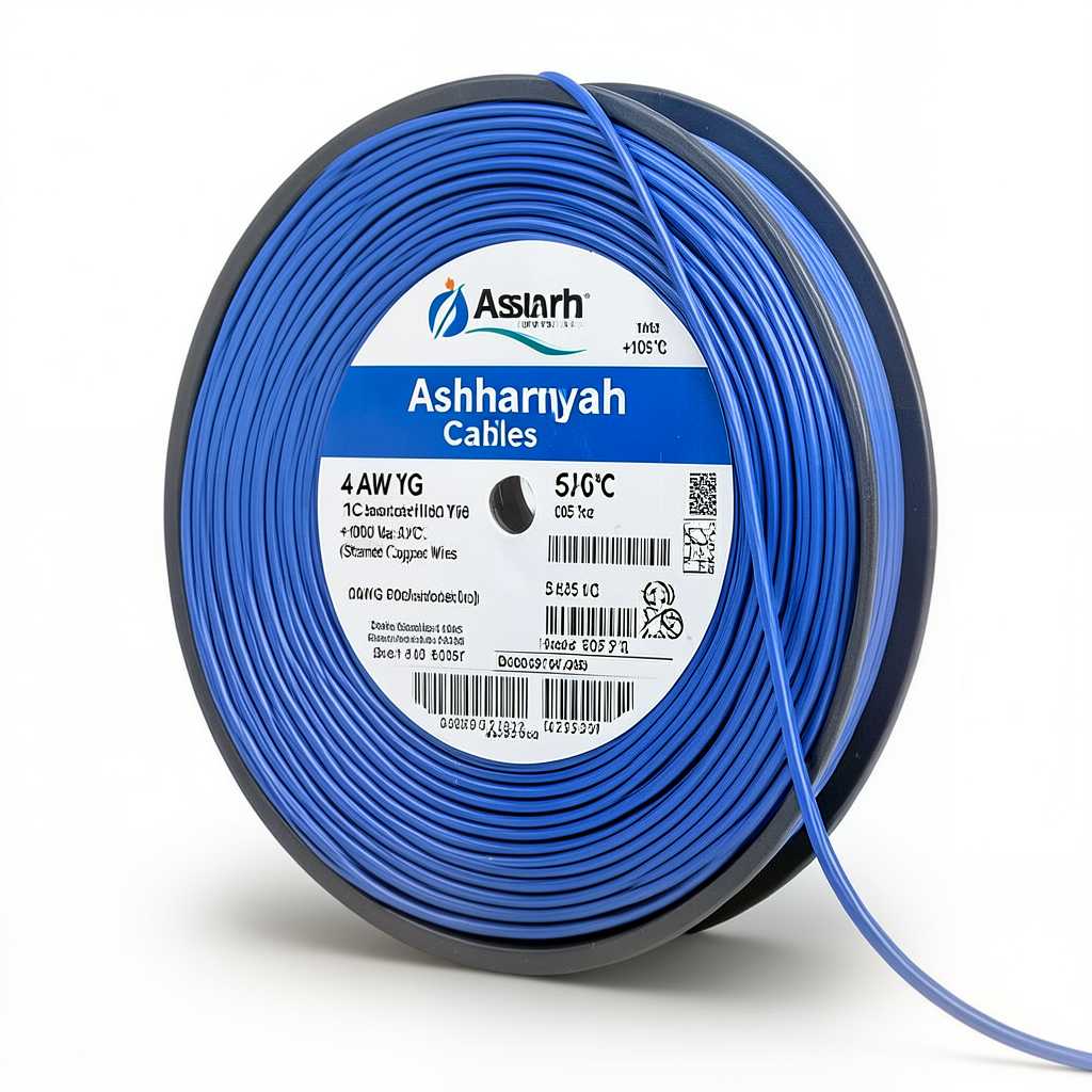 سلك كهرباء مفرد 4 AWG نحاس مجدول 1000 فولت، معزول PVC +105°C أزرق، طول 500 قدم | شركة كابلات الشرقية للصناعة