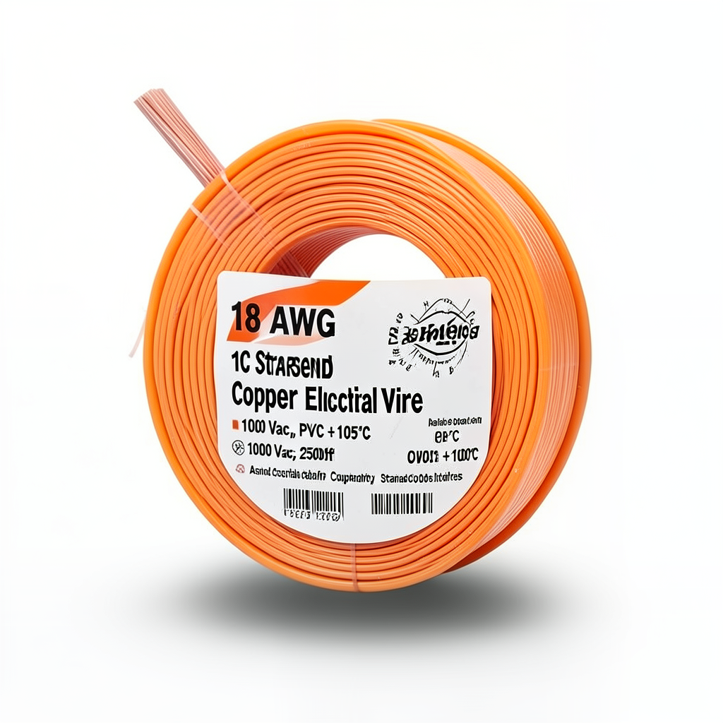 سلك كهرباء مفرد 18 AWG نحاس مجدول معزول PVC +105°C برتقالي، 1000 فولت، 2500 قدم | شركة كابلات الشرقية للصناعة