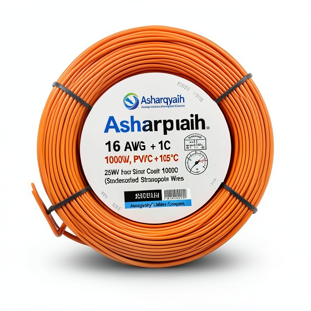 16 AWG 1C Stranded Copper Electric Wire, 1000V, PVC +105°C Orange, 2500 feet | Asharqiyah Cables Company for Industry