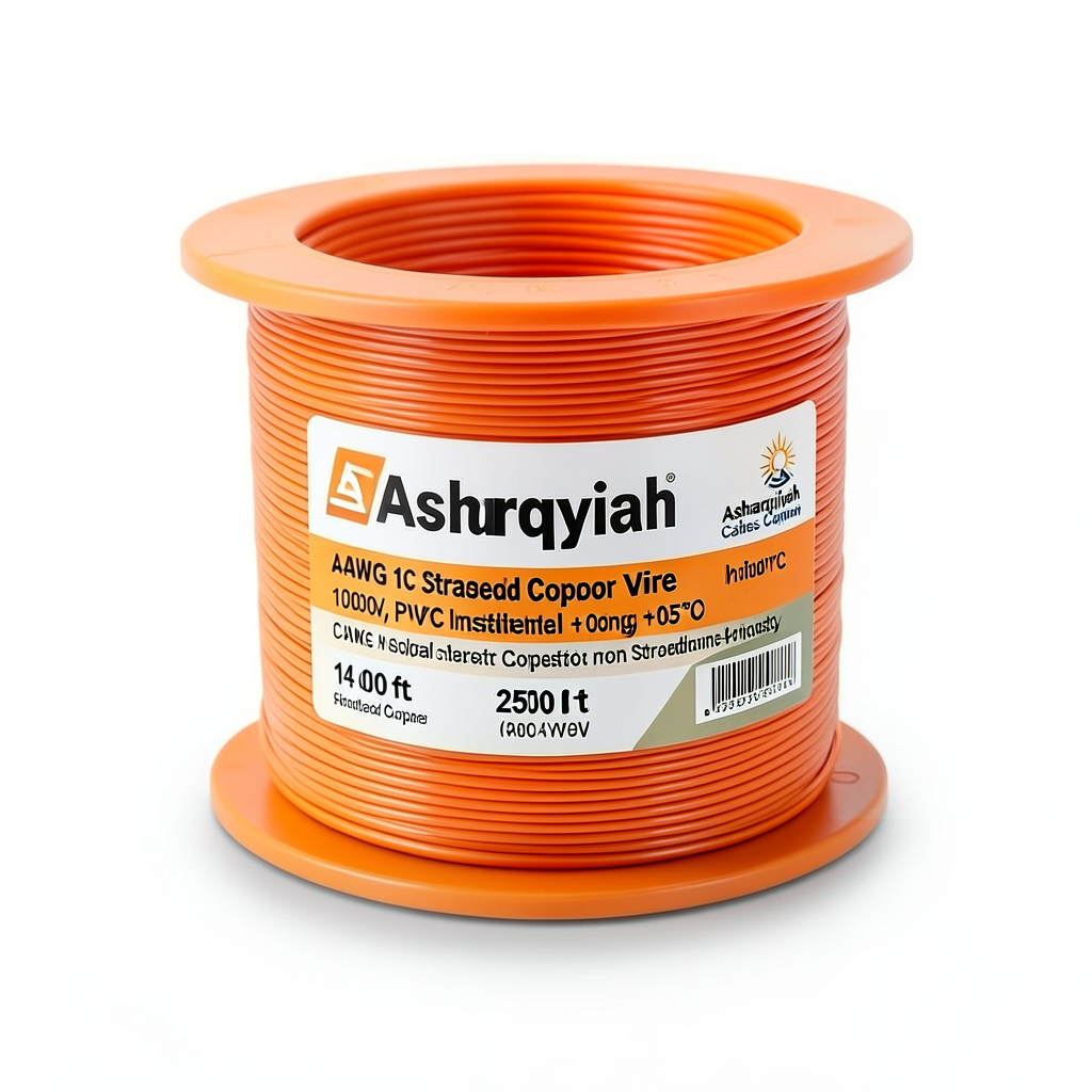 14 AWG 1C Stranded Copper Wire, 1000V, PVC Insulated +105°C, Orange, 2500 ft | Asharqiyah Cables Company for Industry